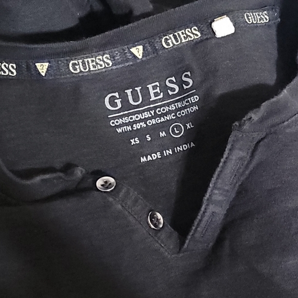 GUESS Men's Dark Tee with Button Detail - Picture 3 of 3